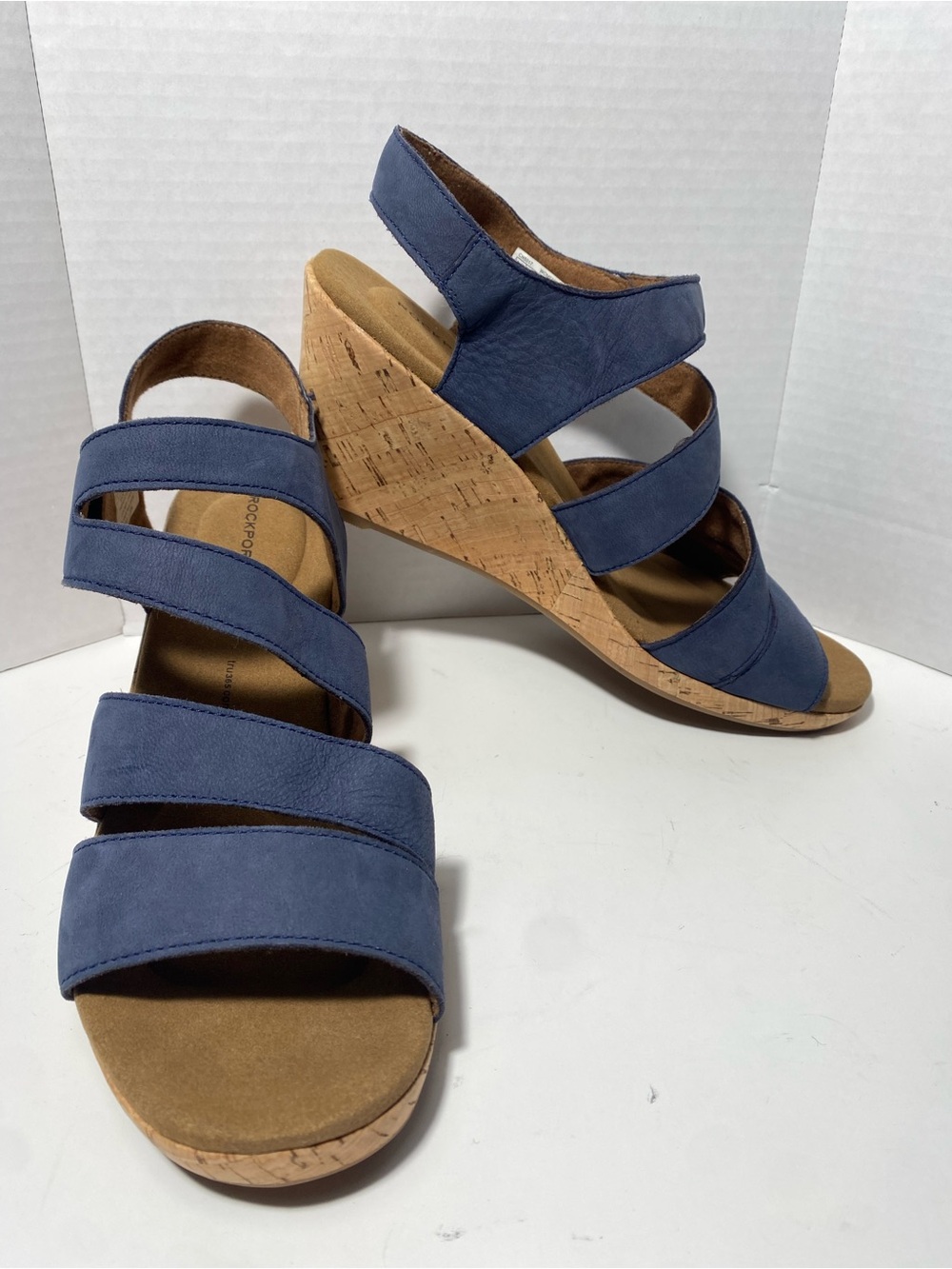Rockport Briah platform wedge heel sandals Nubuck leather Blue Sz 9